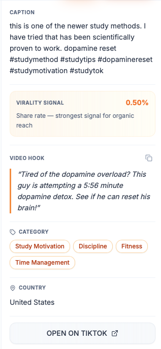 Viral content feed with matched ideas